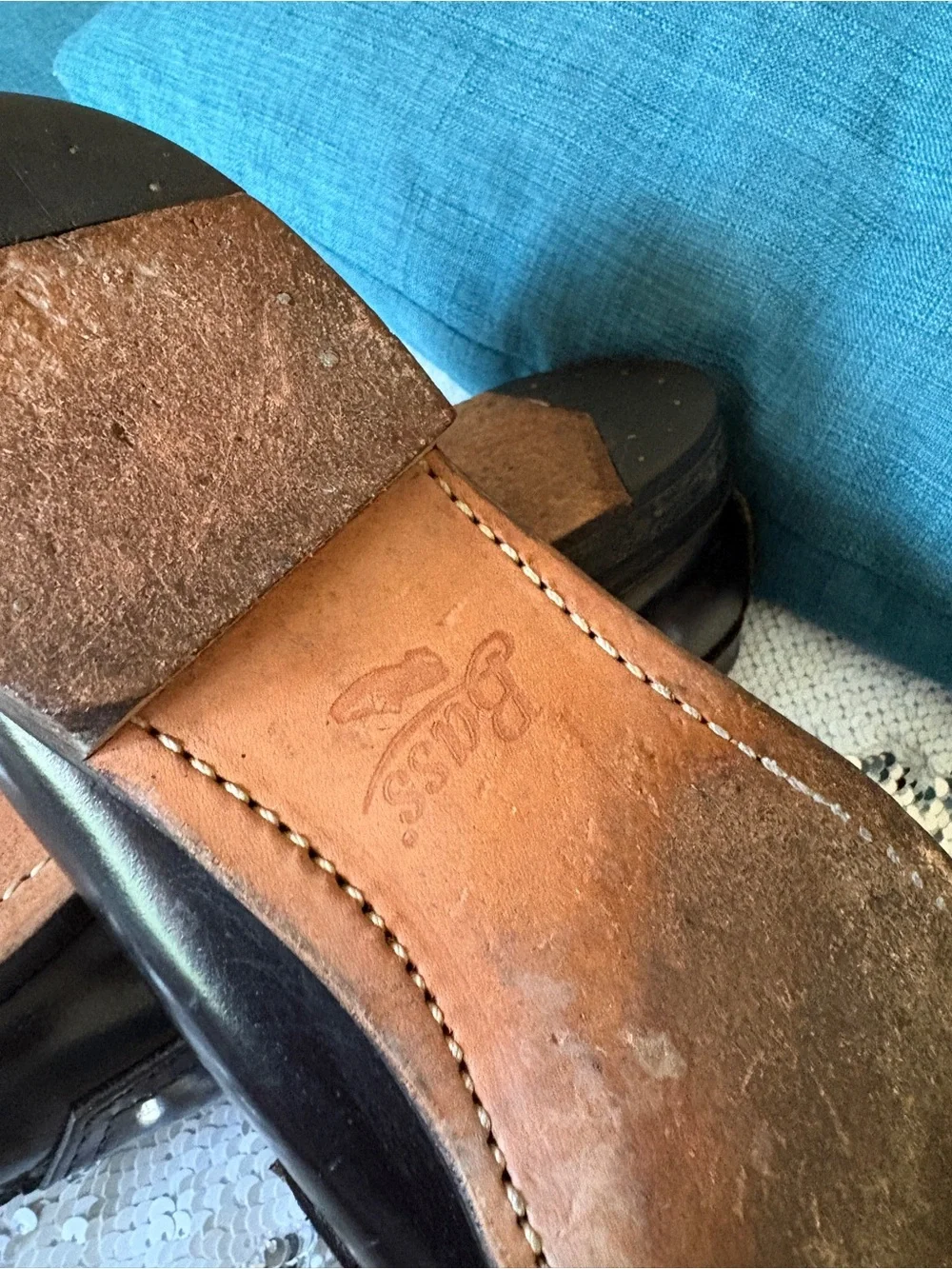 Bass Black Leather Penny Loafers with Blue Insoles